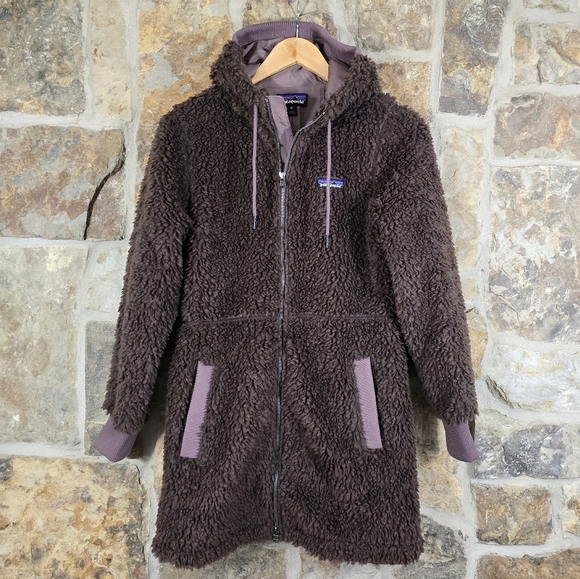 Patagonia Dusty Mesa High Pile Fleece Midlength Trench Parka Jacket Coat - Picture 2 of 7